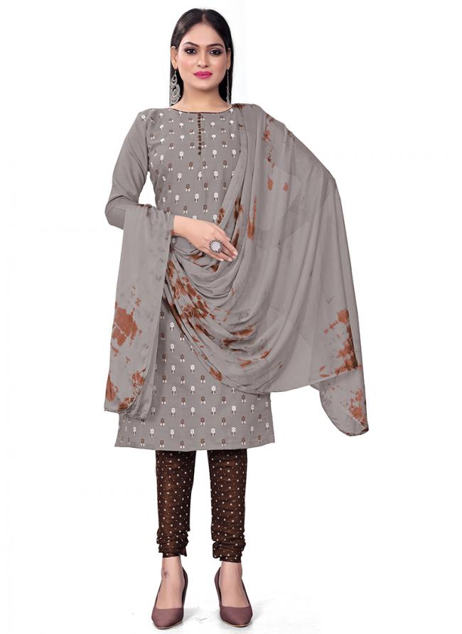 Slub Cotton Grey Daily Wear Printed Dress Material